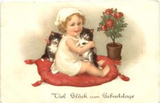 Geburtstag - Kind mit Katzen