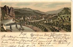 Gruss aus Bad Münster am Stein - Litho