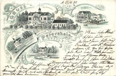 Gruss von Bahnhof Petershain - Quitzdorf - Litho