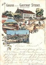 Gruss aus Gasthof Stenz bei Königsbrück - Litho