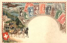 Briefmarken Schweiz Postkutsche - Litho Prägekarte
