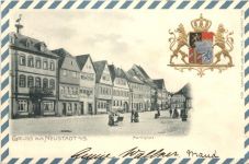 Gruss aus Neustadt a. S. - Marktplatz - Litho Prägekarte