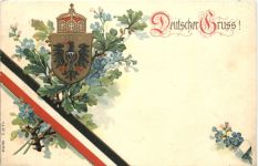 Deutscher Gruss Wappen - Litho Prägekarte