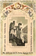 Burg Rheinstein - Litho Prägekarte