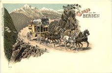 Gruss aus den Bergen - Litho - Postkutsche