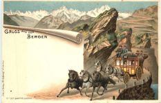 Gruss aus den Bergen - Litho - Postkutsche