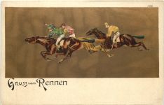 Gruss vom Rennen - Pferdesport - Litho