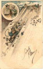 Gruss aus den Bergen - Souvenir des Alpes - Litho - Künstler Arthur Thiele