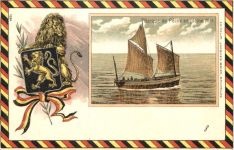 Belgium - Barque de Peche en pleine Mer - Litho