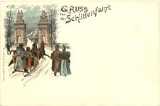 Gruss von der Schlittenfahrt - Litho