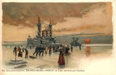 Schlachtschiffe Brandenburg und Wörth Kieler Förde - Litho - Künstler C. Schön