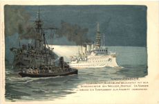 Nachtmanöver - Linienschiff Oldenburg Kreuzer Hertha - Litho - Künstler C. Schön