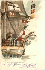 Segelschiff - Ein glückliches Neujahr - Litho