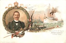 Ankunft SM Yacht Hohenzollern im Kieler Hafen - Litho