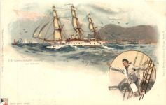 SM Kadettenschulschiff Charlotte vor Gibraltar - Litho