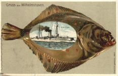 Gruss aus Wilhelmshaven - Litho Flunder - SMS Hela - Litho