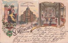 Lithographie München, Warenhaus Hermann Tietz, Innenansicht, Münchner Kindl