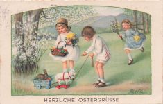 Ostern, Kinder, Korb mit Blumen und Ostereiern, Pauli Ebner
