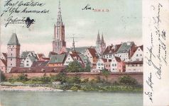 AK Ulm a. D., Blick vom Wasser auf die Kirche