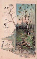 1902 Lithographie Frühling - Birkenhain - Jugendstil Jahreszeit