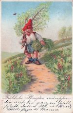 OSTERN Zwerg GNOME mit Baum Vintage