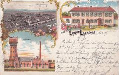 Lithographie Lechfeld, Lager Lechfeld, Wasserwerk, Steinernes Haus