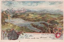 Konstanz Vogelschau Bodensee Wappen Lithographie 1903