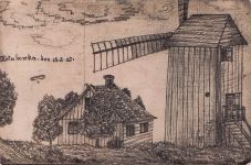WINDMÜHLE HANDGEMALT BLEISTIFT JAHR 1915