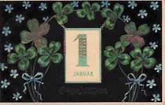 Neujahr - Prägekarte mit Kleeblättern + Vergissmeinnicht
