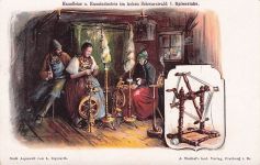 Frauen spinnen am Spinnrad
