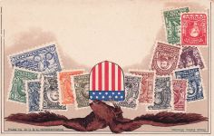 AK Briefmarken der USA, Wappen und Adler