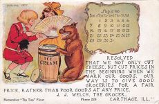 AUG 1908 Buster Brown Tige Calendar Postcard R.P. Turnleys Dept Store