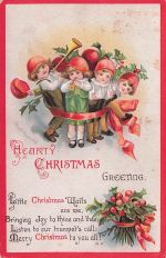 Ellen Clapsaddle Group Of Children Wrapped Large Red Bow And Hats