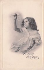 Merry Christmas Darling Girl Blowing Bubbles From Pipe Sketch Style