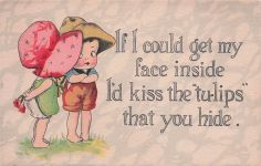 Little Sunbonnet Girl and Little Boy "Kiss the tu-lips" Wordplay c1910