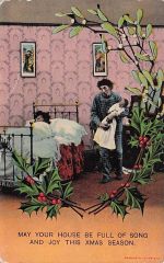 Comic Old Bamforth Christmas PC-Father Walking Baby At Night-Mistletoe & Holly