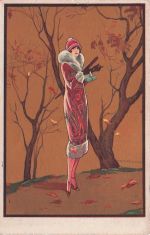 Illustrierte Postkarte einer Frau - Frau - Dame