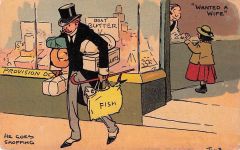 Vintage Tom Browne Comic Postkarte 1908 Shop Front WANTED A WIFE
