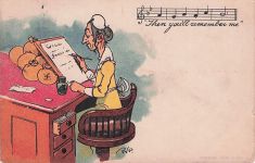 Old Lady Writing Will With Song Music Remember Me Antique Comic Humour