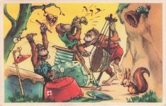 Vintage Postcard Monkeys making Music