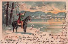 Mailick: Trompeter auf Pferd in winterlicher Landschaft