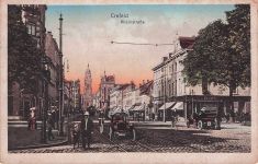 AK Crefeld, Rheinstraße mit Passanten und Straßenbahn