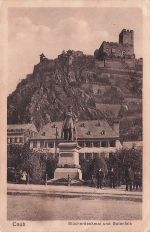 Ak Caub Kaub am Rhein, Blücherdenkmal, Gutenfels