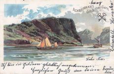 Litho Sankt Goarshausen am Rhein, Loreley-Felsen, Schiffe