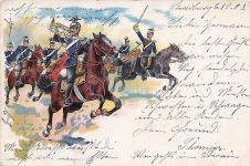 AK Soldaten avancieren zu Pferd mit Artillerie