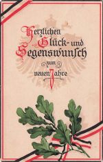 AK Eichenzweigen und Fahnenband, Neujahrsgruß