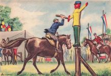 AK Schleswig-Holstein, das Rolandreiten, Reiter zu Pferde beim Spiel