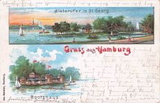 Künstler-AK Hamburg-St. Georg, Bootshaus