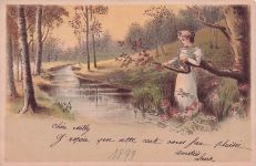 Gedicht auf AK Frau Fluss Baeume Natur Litho Kat. Lyrik 1899