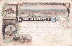 Lithographie Nürnberg, Landesausstellung 1896, Nürnberger Bierhalle, Münchener